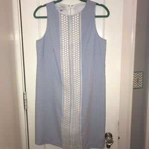 London Times Blue White Seersucker Dress Size 10